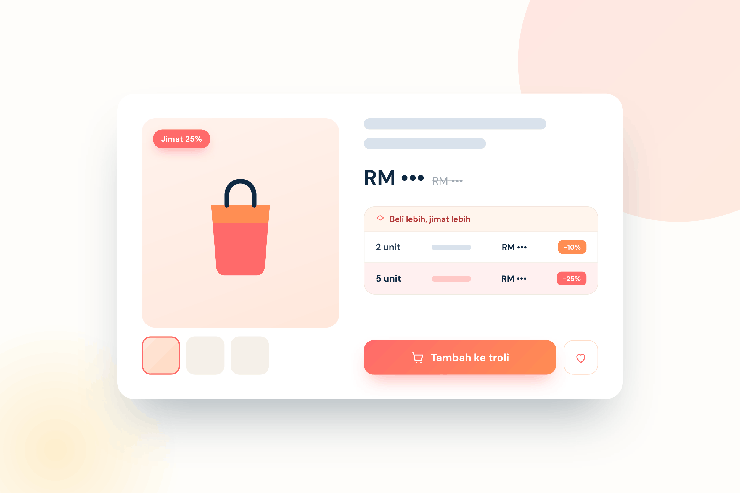 Volume pricing tiers on a JomJual product page with a Tambah ke troli button
